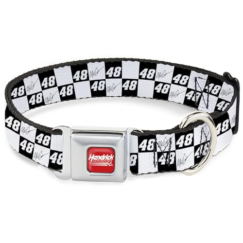 Hendrick Motorsports Hundehalsband, Metall-Sicherheitsgurtschnalle, Alex Bowman-Autogramm und #48 Checker-Logo, 33 bis 43 cm, 3,8 cm breit, Schwarz / Weiß Hendrick Motorsports Hundehalsband, Metall-Sicherheitsgurtschnalle, Alex Bowman-Autogramm und #48 Checker-Logo, 33 bis 43 cm, 3,8 cm breit, Schwarz / Weiß von Buckle-Down