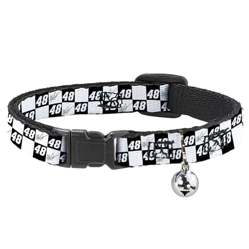 Hendrick Motorsports Katzenhalsband, Abreißhalsband mit Glöckchen, Alex Bowman Autogramm und #48 Checker-Logo, Schwarz/Weiß, 21,6 bis 30,5 cm, 1,3 cm breit Hendrick Motorsports Katzenhalsband, Abreißhalsband mit Glöckchen, Alex Bowman Autogramm und #48 Checker-Logo, Schwarz/Weiß, 21,6 bis 30,5 cm, 1,3 cm breit von Buckle-Down