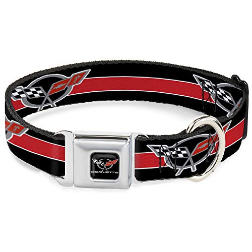 Hundehalsband, Gurtschnalle, Corvette C5, Logo, Streifen, Schwarz, Weiß, Rot, Grau, Wiederholung 45,7 bis 81,3 cm breit von Buckle-Down