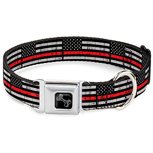 Hundehalsband, Gurtschnalle, dünne rote Flagge, verwittert, schwarz, grau, rot, 38,1 bis 66 cm, 2,5 cm breit Hundehalsband, Gurtschnalle, dünne rote Flagge, verwittert, schwarz, grau, rot, 38,1 bis 66 cm, 2,5 cm breit von Buckle-Down