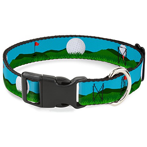 Hundehalsband, Kunststoff, Clip, Golfplatz, Bälle, Löcher, Blau/Grün, 40,6 bis 58,4 cm, 3,8 cm breit von Buckle-Down