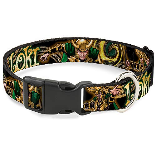 Hundehalsband, Kunststoff, mit Clip, Loki-Posen, Schwarz, Gold, Grün, 38,1 bis 66 cm, 2,5 cm breit Hundehalsband, Kunststoff, mit Clip, Loki-Posen, Schwarz, Gold, Grün, 38,1 bis 66 cm, 2,5 cm breit von Buckle-Down