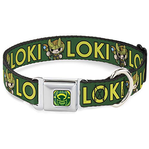 Hundehalsband, Sicherheitsgurtschnalle, Kawaii Loki, stehend, Text: 22,9 bis 38,1 cm, Grün/Gelb von Buckle-Down