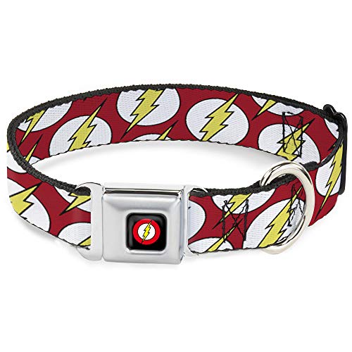 Hundehalsband, mit Schnalle, Flash-Logo, verstreut Rot, Weiß, Gelb, 22,9 bis 38,1 cm breit von Buckle-Down