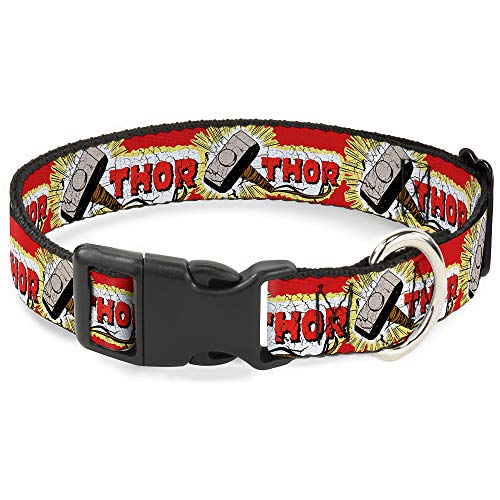 Hundehalsband aus Kunststoff mit Clip, Thorhammer in Rot, Gelb, Weiß, 22,9 bis 38,1 cm breit, Mehrfarbig (PC-WTH005-S) von Buckle-Down