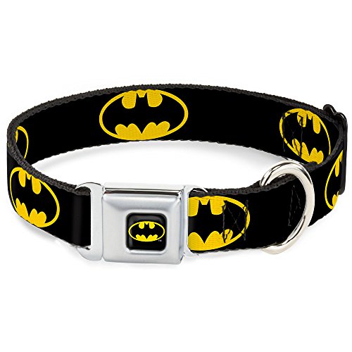 Hundehalsband mit Schnalle, Batman-Schild, Schwarz/Gelb, 1.5" Wide - Fits 16-23" Neck - Medium, Mehrfarbig von Buckle-Down