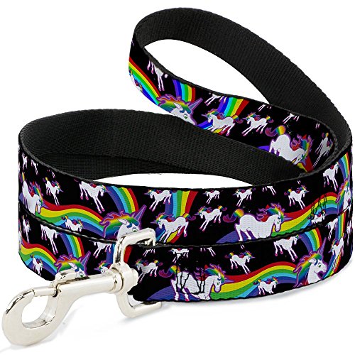 Hundeleine mit Einhörnern, Regenbogenwirbel, Schwarz, 1,8 m lang, 2,5 cm breit Hundeleine mit Einhörnern, Regenbogenwirbel, Schwarz, 1,8 m lang, 2,5 cm breit von Buckle-Down