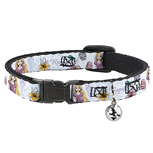 Katzenhalsband mit Glocke, Schloss Rapunzel und Pascual mit Schrift und Blumen, Weiß, 21,6 bis 30,5 cm, 1,3 cm breit Katzenhalsband mit Glocke, Schloss Rapunzel und Pascual mit Schrift und Blumen, Weiß, 21,6 bis 30,5 cm, 1,3 cm breit von Buckle-Down
