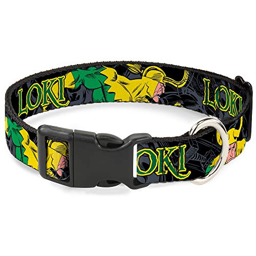 Buckle-Down Loki In Action Hundehalsband, Kunststoff, 45,7 bis 81,3 cm, Schwarz/Grau/Gelb/Grün von Buckle-Down