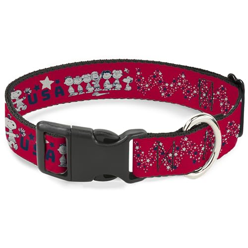 Peanuts Worldwide LLC Hundehalsband, Kunststoffschnalle, Peanuts Gang American Summer Posen, Rot, Blau, Weiß, 24,9 bis 33 cm, 2,5 cm breit Peanuts Worldwide LLC Hundehalsband, Kunststoffschnalle, Peanuts Gang American Summer Posen, Rot, Blau, Weiß, 24,9 bis 33 cm, 2,5 cm breit von Buckle-Down