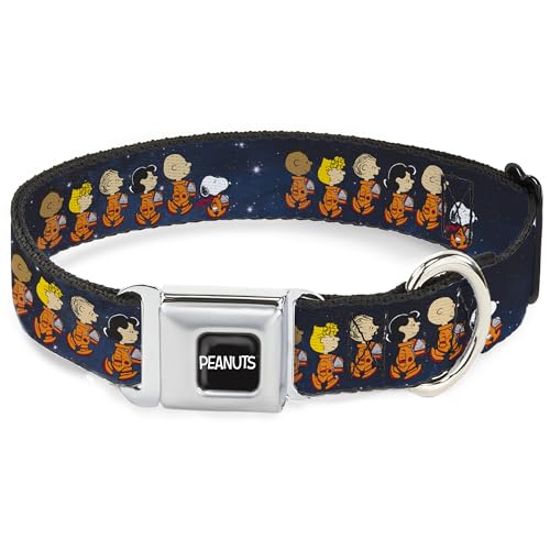 Peanuts Worldwide LLC Hundehalsband, Metall-Sicherheitsgurtschnalle, Peanuts-Gang-Astronauten, Weltraumspaziergang, Gruppenpose, Blau, 33 bis 43 cm, 3,8 cm breit von Buckle-Down