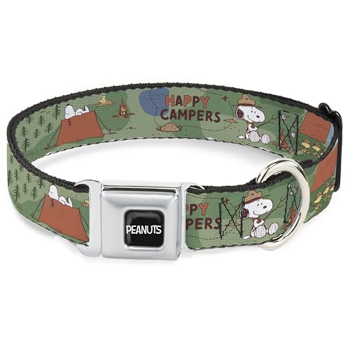 Peanuts Worldwide LLC Hundehalsband, Metall-Sicherheitsgurtschnalle, Peanuts Happy Camper, Beagle, Pfadfinder, 24,1 bis 33 cm, 2,5 cm breit von Buckle-Down