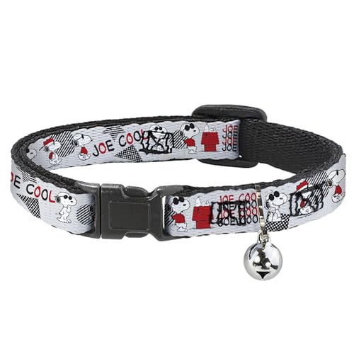 Peanuts Worldwide LLC Katzenhalsband, Breakaway-Halsband mit Glöckchen, Peanuts Joe Cool Snoopy Posen und Text, Grau, Schwarz, Rot, Weiß, 21,6 bis 30,5 cm, 1,3 cm breit von Buckle-Down