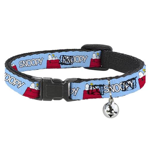 Peanuts Worldwide LLC Katzenhalsband, Breakaway-Halsband mit Glöckchen, Peanuts Snoopy und Woodstock, Hundehütten-Pose und Text, Himmelblau, 21,6 bis 30,5 cm, 1,3 cm breit Peanuts Worldwide LLC Katzenhalsband, Breakaway-Halsband mit Glöckchen, Peanuts Snoopy und Woodstock, Hundehütten-Pose und Text, Himmelblau, 21,6 bis 30,5 cm, 1,3 cm breit von Buckle-Down