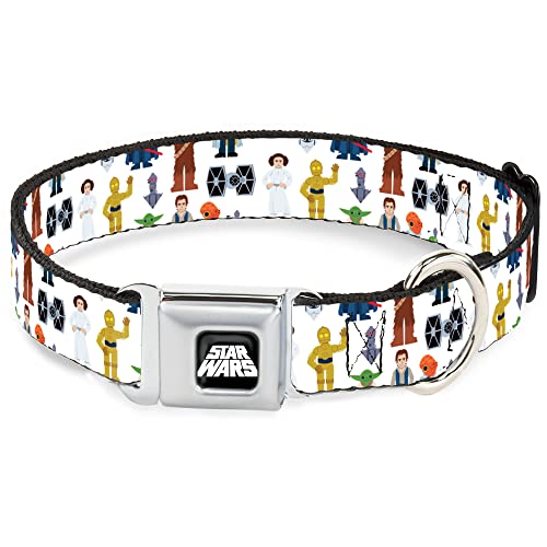 Star Wars Haustierhalsband, Hundehalsband, Metall-Sicherheitsgurtschnalle, Star Wars klassische Charaktere und Symbole, Collage, Weiß, 40,6 bis 58,9 cm, 3,8 cm breit Star Wars Haustierhalsband, Hundehalsband, Metall-Sicherheitsgurtschnalle, Star Wars klassische Charaktere und Symbole, Collage, Weiß, 40,6 bis 58,9 cm, 3,8 cm breit von Buckle-Down