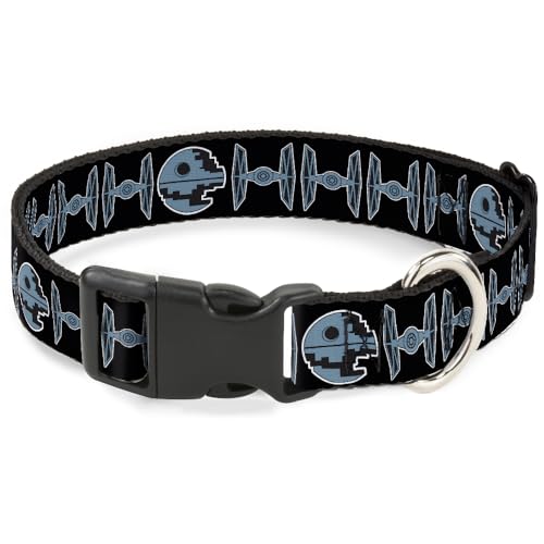Star Wars Hundehalsband, Kunststoffschnalle, Star Wars Death Star und TIE Fighters Schwarzgrau, 24,1 cm bis 33 cm, 2,5 cm breit von Buckle-Down