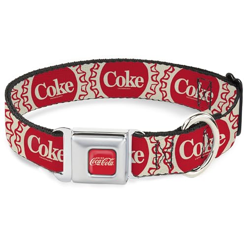 The Coca-Cola Company Haustierhalsband, Hundehalsband, Metall-Sicherheitsgurtschnalle, Vintage-Cola-Flaschenverschlüsse, weiß-rot, 40,6 bis 58,9 cm, 3,8 cm breit The Coca-Cola Company Haustierhalsband, Hundehalsband, Metall-Sicherheitsgurtschnalle, Vintage-Cola-Flaschenverschlüsse, weiß-rot, 40,6 bis 58,9 cm, 3,8 cm breit von Buckle-Down
