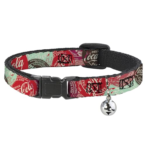 The Coca-Cola Company Katzenhalsband, Breakaway-Halsband mit Glöckchen, Coca-Cola-Flicken, gestapelt, mehrfarbig, 21,6 bis 30,5 cm, 1,3 cm breit von Buckle-Down