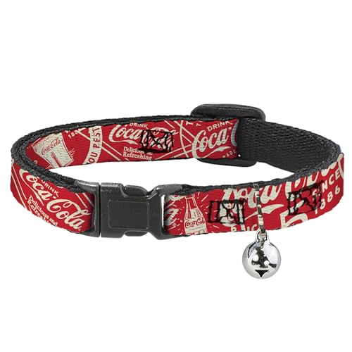 The Coca-Cola Company Katzenhalsband, Breakaway-Halsband mit Glöckchen, Vintage-Coca-Cola-Cola-Cola-Symbole und Werbe-Logos, Rot-Weiß, 21,6 cm bis 30,5 cm, 1,3 cm breit The Coca-Cola Company Katzenhalsband, Breakaway-Halsband mit Glöckchen, Vintage-Coca-Cola-Cola-Cola-Symbole und Werbe-Logos, Rot-Weiß, 21,6 cm bis 30,5 cm, 1,3 cm breit von Buckle-Down