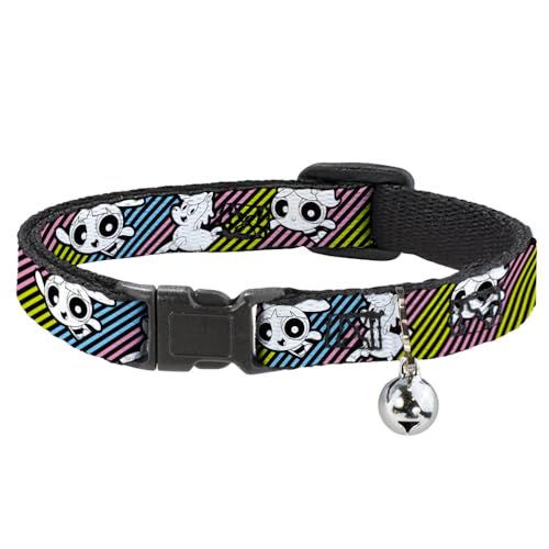 Warner Bros. Animation Katzenhalsband, Breakaway-Halsband mit Glocke, The Powerpuff Girls and Donny Stripe Black Multi Pastell, 21,6 bis 30,5 cm, 1,3 cm breit Warner Bros. Animation Katzenhalsband, Breakaway-Halsband mit Glocke, The Powerpuff Girls and Donny Stripe Black Multi Pastell, 21,6 bis 30,5 cm, 1,3 cm breit von Buckle-Down