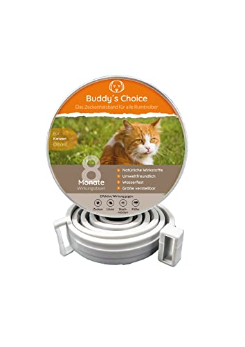 Buddy's Choice Zeckenhalsband für Katzen, 100% natürliche Wirkstoffe, 7 bis 8 Monate wirksamer Schutz vor Zecken und Flöhen, Größe verstellbar von Buddy's Choice