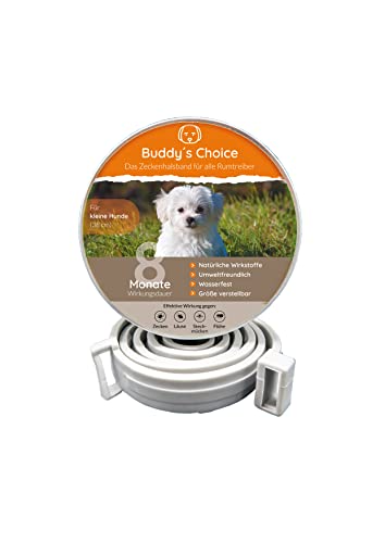Buddy's Choice Zeckenhalsband für kleine Hunde (bis 8 kg), 100% natürliche Wirkstoffe, 7 bis 8 Monate wirksamer Schutz gegen Zecken Flöhen, Größe verstellbar von Buddy's Choice