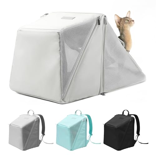BuddyArmor Erweiterbarer Katzenrucksack für Haustiere, weiche Seiten, Netz-Rucksack für Katzen, kleine Hunde, zweilagig, belüftet, Privatsphäre, Katzenrucksack für Reisen, Outdoor, Camping (Glacier von BuddyArmor