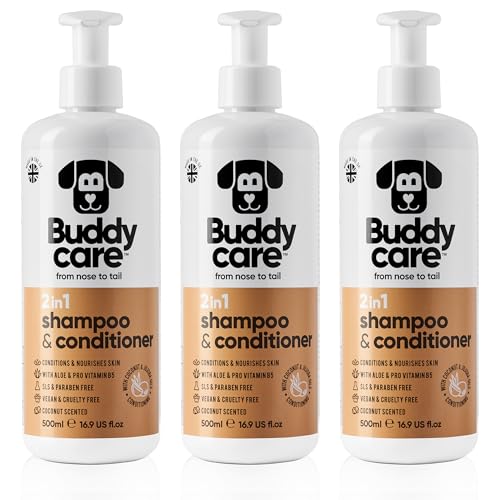 2in1 Shampoo & Conditioner von Buddycare - Praktisches Hundeshampoo und Conditioner in einem - Mit Aloe Vera und Pro-Vitamin B5 (500ml x3) von Buddycare