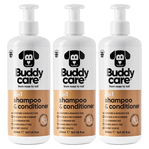 2in1 Shampoo & Conditioner von Buddycare - Praktisches Hundeshampoo und Conditioner in einem - Mit Aloe Vera und Pro-Vitamin B5 (500ml x3) von Buddycare