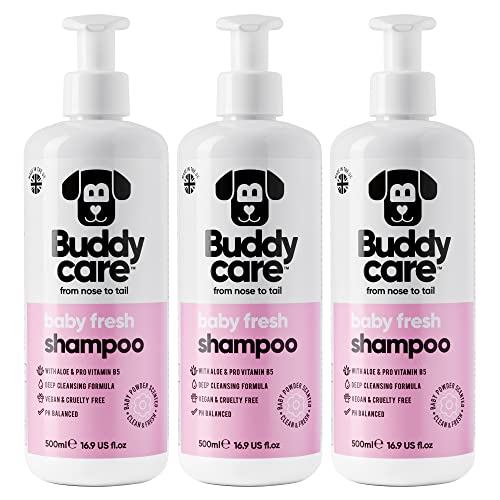 Baby Fresh Dog Shampoo von Buddycare - Shampoo für müffelige Hunde ab 8 Wochen - Baby-Puder-duftendes Welpen-Shampoo mit Aloe Vera und Provitamin B5 (500ml x3) von Buddycare