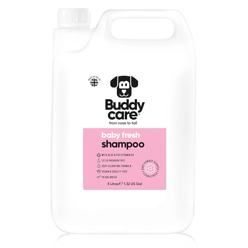 Baby Fresh Dog Shampoo von Buddycare - Shampoo für müffelige Hunde ab 8 Wochen - Baby-Puder-duftendes Welpen-Shampoo mit Aloe Vera und Provitamin B5 (5L) von Buddycare
