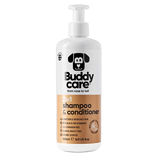 Buddycare 2in1 Shampoo & Conditioner Praktisches Hundeshampoo und Conditioner in einem - Mit Aloe Vera und Pro-Vitamin B5 (500ml) von Buddycare