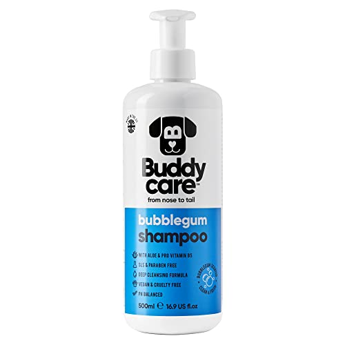 Kaugummi-Hundeshampoo von Buddycare - Tiefenreinigendes Shampoo für Hunde - Süßer Duft - Mit Aloe Vera und Pro-Vitamin B5 (500ml) Kaugummi-Hundeshampoo von Buddycare - Tiefenreinigendes Shampoo für Hunde - Süßer Duft - Mit Aloe Vera und Pro-Vitamin B5 (500ml) von Buddycare
