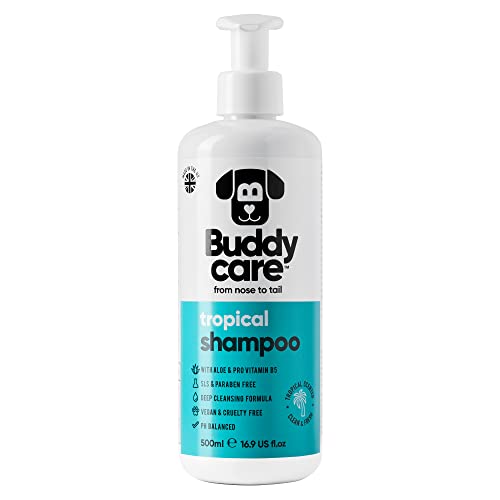 Tropisches Hundeshampoo von Buddycare - Tiefenreinigendes Shampoo für Hunde - Erfrischender Duft - Mit Aloe Vera und Pro-Vitamin B5 (500ml) Tropisches Hundeshampoo von Buddycare - Tiefenreinigendes Shampoo für Hunde - Erfrischender Duft - Mit Aloe Vera und Pro-Vitamin B5 (500ml) von Buddycare