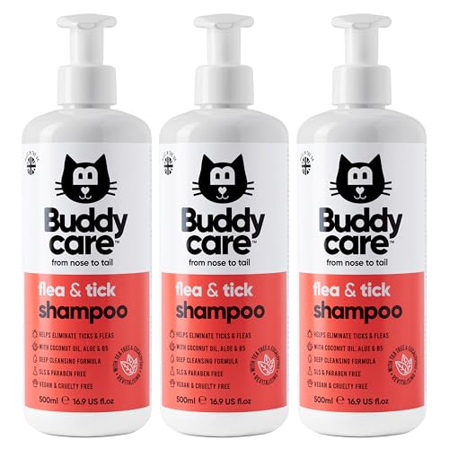 Buddycare Flea & Tick Katzen-Shampoo – entfernt Flöhe, Zecken und Milben – Tiefenreinigendes Shampoo für Hunde, Tea Tree & Eukalyptus Flea, 500 ml x 3 Buddycare Flea & Tick Katzen-Shampoo – entfernt Flöhe, Zecken und Milben – Tiefenreinigendes Shampoo für Hunde, Tea Tree & Eukalyptus Flea, 500 ml x 3 von Buddycare