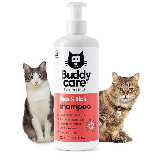 Buddycare Floh- und Zecken-Katzenshampoo – beseitigt Flöhe, Zecken und Milben – Tiefenreinigendes Shampoo für Hunde, Teebaum- und Eukalyptus-Flohshampoo für Hunde (500 ml) von Buddycare