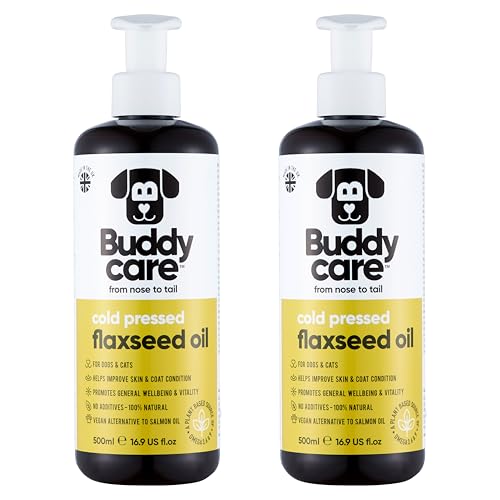 Buddycare Leinsamenöl - 500ml x2 - Natürliches Nahrungsergänzungsmittel für Hunde & Katzen - Reich an Omega-3-Fettsäuren für ein gesundes Fell und Haut von Buddycare