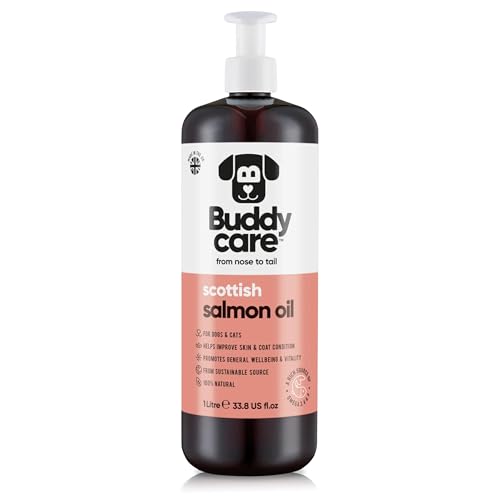 Buddycare Premium-Lachsöl für Hunde UK (1L) | Essentielle Omega-3, -6 & -9 Ergänzung für Hunde & Katzen | Natürliches Omega-3 für Katzen | Lachsöl für Katzen zur Unterstützung des Immunsystems von Buddycare