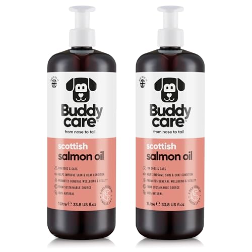 Buddycare Premium-Lachsöl für Hunde UK (1L x2) | Essentielle Omega-3, -6 & -9 Ergänzung für Hunde & Katzen | Natürliches Omega-3 für Katzen | Lachsöl für Katzen zur Unterstützung des Immunsystems von Buddycare