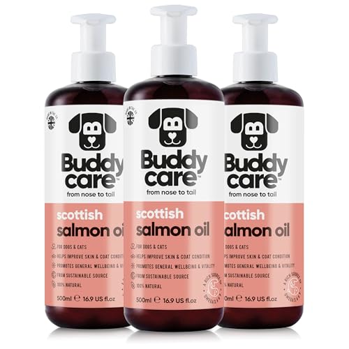 Buddycare Premium-Lachsöl für Hunde UK (500ml x3) | Essentielle Omega-3, -6 & -9 Ergänzung für Hunde & Katzen | Natürliches Omega-3 für Katzen | Lachsöl für Katzen zur Unterstützung des Immunsystems von Buddycare