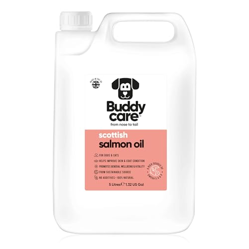 Buddycare Premium-Lachsöl für Hunde UK (5L) | Essentielle Omega-3, -6 & -9 Ergänzung für Hunde & Katzen | Natürliches Omega-3 für Katzen | Lachsöl für Katzen zur Unterstützung des Immunsystems von Buddycare
