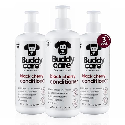 Buddycare Spülung für Hunde mit Schwarzkirsche – 500 ml x 3 – Duft der Schwarzkirsche mit Aloe Vera & Provitamin B5 von Buddycare