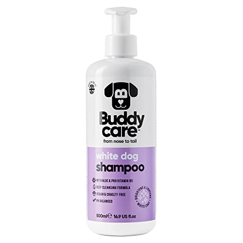 Weißes Hundeshampoo von Buddycare - Aufhellendes und Aufhellendes Shampoo für Hunde - Tiefenreinigung, frisch duftend - Mit Aloe Vera und Pro-Vitamin B5 (500ml) von Buddycare