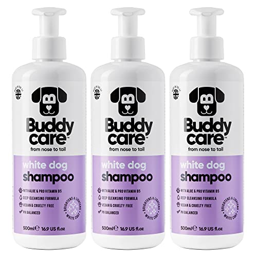 Buddycare Weißes Hundeshampoo Aufhellendes und Aufhellendes Shampoo für Hunde - Tiefenreinigung, frisch duftend - Mit Aloe Vera und Pro-Vitamin B5 (500ml x3) von Buddycare