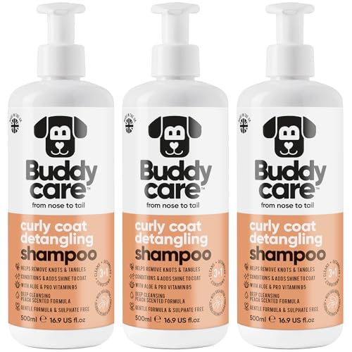 Curly Coat Entwirrendes Hundeshampoo von Buddycare | Tiefenreinigendes Shampoo für Hunde | Pfirsichduft | Mit Aloe Vera und Provitamin B5 (500ml x3) von Buddycare