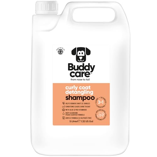 Curly Coat Entwirrendes Hundeshampoo von Buddycare | Tiefenreinigendes Shampoo für Hunde | Pfirsichduft | Mit Aloe Vera und Provitamin B5 (5L) von Buddycare