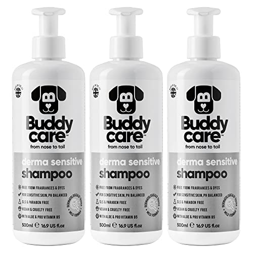 Buddycare Derma Sensitive Shampoo Hundeshampoo für empfindliche Haut - Mit Aloe Vera und Pro-Vitamin B5 (500ml x3) von Buddycare