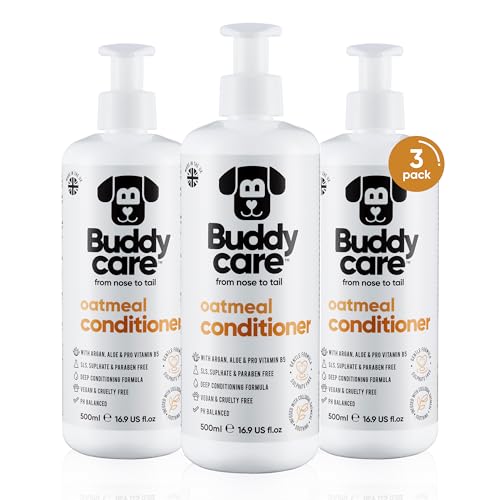 Haferflocken-Hundeconditioner von Buddycare - 500 ml x3 - Haferbutterduftender Welpenconditioner mit Aloe Vera & Provitamin B5 Haferflocken-Hundeconditioner von Buddycare - 500 ml x3 - Haferbutterduftender Welpenconditioner mit Aloe Vera & Provitamin B5 von Buddycare