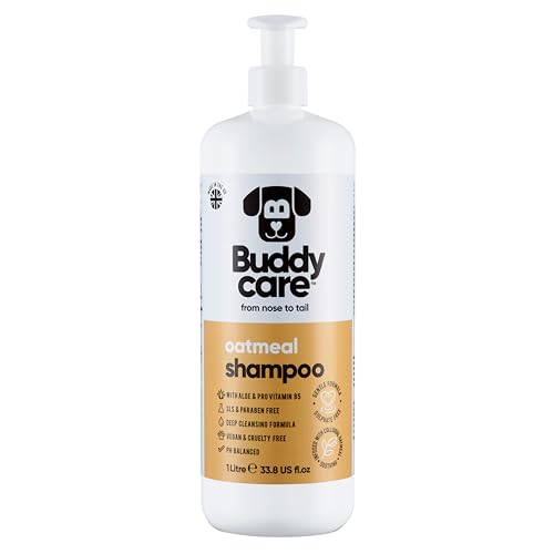 Haferflocken-Hundeshampoo von Buddycare - Shampoo für Hunde mit gereizter Haut - Beruhigend und Feuchtigkeitsspendend - Mit Aloe Vera und Pro-Vitamin B5 (1L) von Buddycare