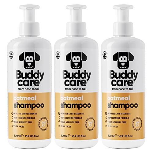 Haferflocken-Hundeshampoo von Buddycare - Shampoo für Hunde mit gereizter Haut - Beruhigend und Feuchtigkeitsspendend - Mit Aloe Vera und Pro-Vitamin B5 (500ml x3) von Buddycare